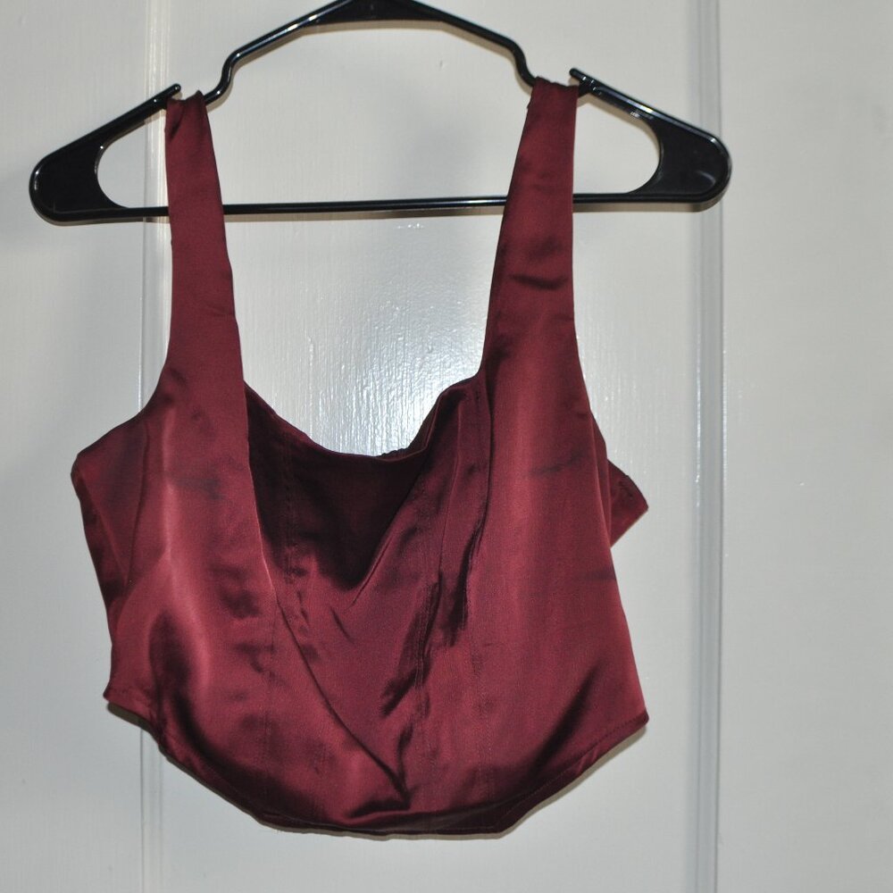 Maroon Satin Corset Crop Top
